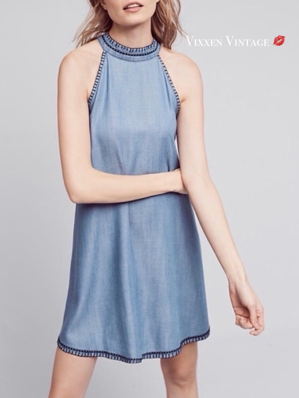 CLOTH & STONE ’CHAMBRAY HALTER DRESS’ IN DENIM